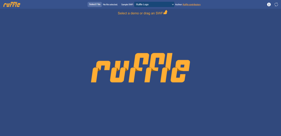 The Ruffle demo page running Flash content in a browser